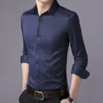 Camicia a manica lunga da uomo primavera e autunno camicia da uomo manica lunga aderente da uomo stile coreano stile giovanile tinta unita Camicia da uomo cardigan all'ingrosso - immagine 2