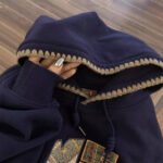 Maglia con cappuccio vintage americana ricamata alla moda nazionale Autunno e Inverno dimagrante in velluto stile pigro e sciolto Taglie forti - immagine 3